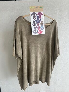 Washed Olive Women’s Top with Iron on Art